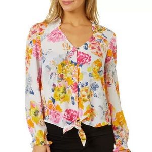 Nanette Lepore Sheer Floral Front Tie Long SleeveBlouse Top Size XS NEW